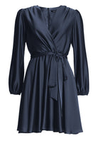 Cocktailkleid aus nachhaltigem Satin mit Wickel Oberteil und Tellerrock