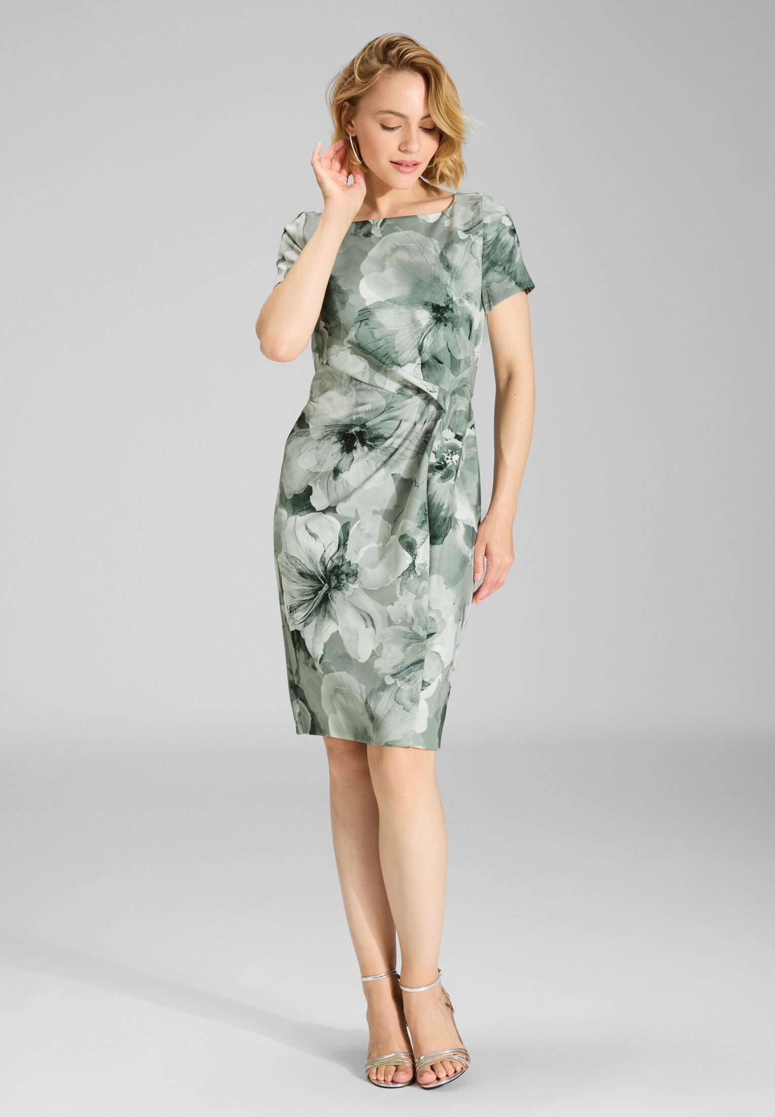 Etuikleid aus bedrucktem Scuba mit Falten Detail deep slate | multi