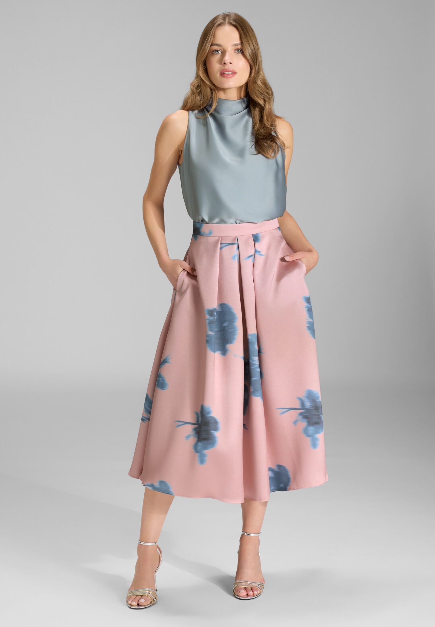 Faltenrock aus bedrucktem Twill vintage pink | ice blue