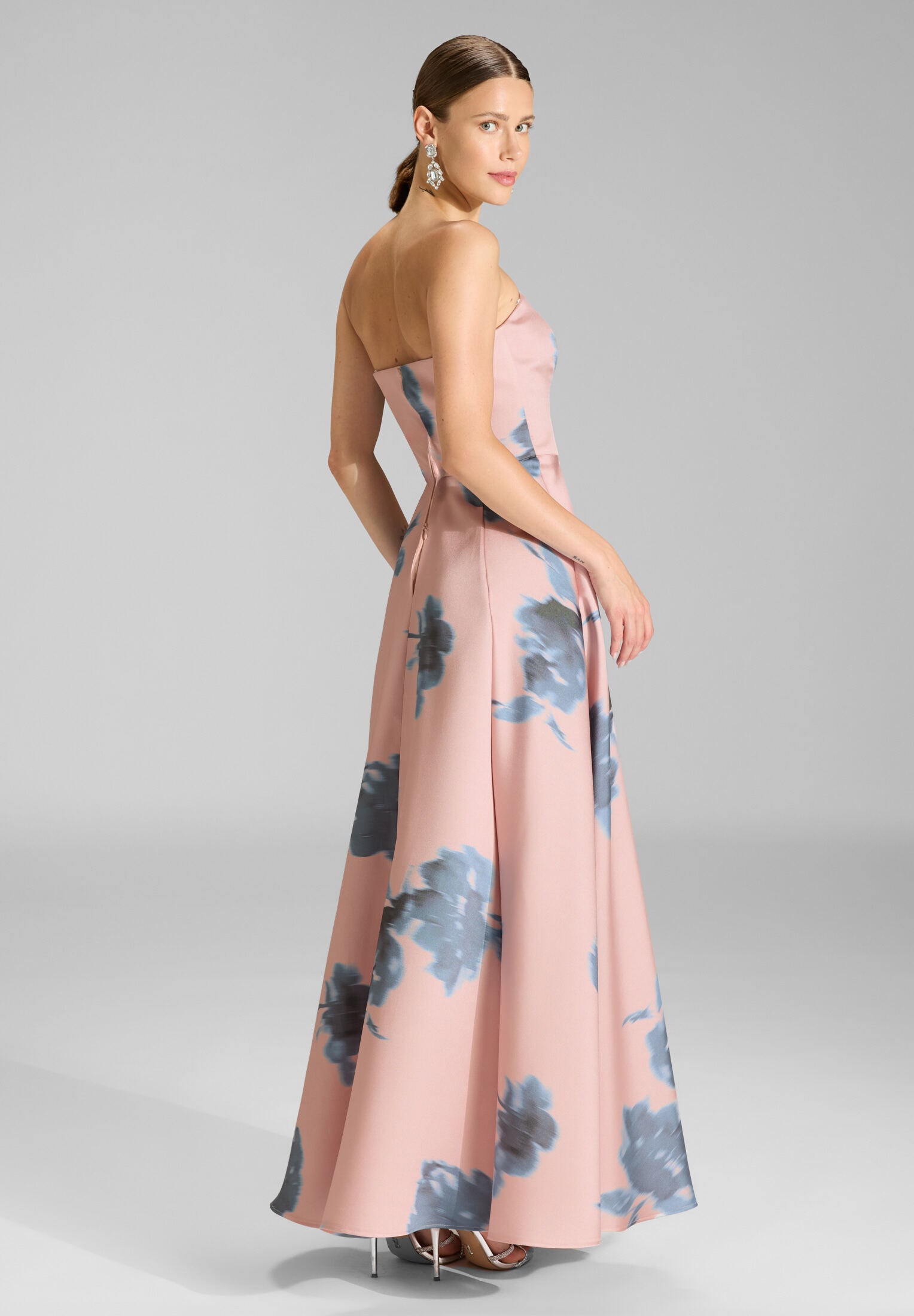 Abendkleid aus bedrucktem Twill mit Korsage Oberteil